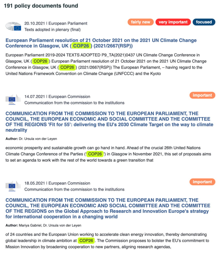 Una lista de documentos de política verde antes de la COP26 publicados por las instituciones de la UE desde enero hasta octubre de 2021.