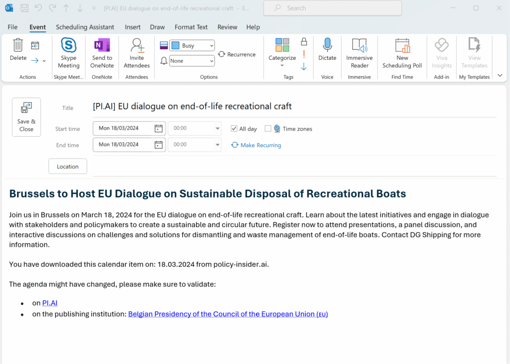 Kalendereintrag mit KI-Zusammenfassungen