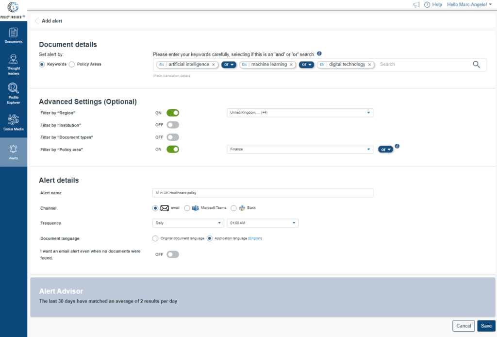 Configuration d'alertes politiques repens&eacute;e et intuitive